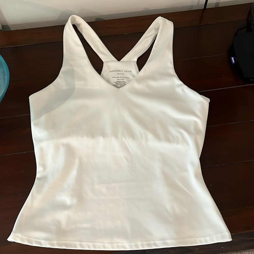 White athletic top built in bra size medium